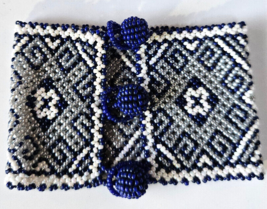 Vintage Wide Woven Blue &amp; White Seed Bead Bracelet 6&quot; Long x 1.3/4&quot; Wide - $34.65