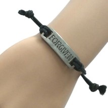 Bob Siemon Designs Pewter Bracelet FORGIVEN Religious Distressed Black Cord  - £13.52 GBP