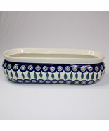 Boleslawiec Polish Pottery Planter Peacock Patterned Handmade In Poland  - $55.72