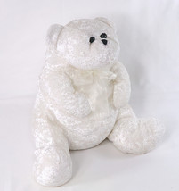 White Polar Bear Plush Weighted Bottom Soft Adorable Sits 10&quot; Tall Bow - $12.99