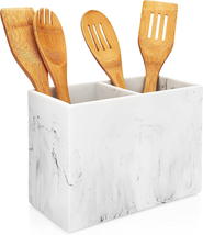 White Marble Kitchen Utensil Holder for Countertop, Rectangular Utensil ... - $39.72