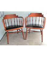 Matched Pair of Vintage 1958 Kipp Stewart Barrel Accent Wood Leather Arm... - $14,682.46 MXN