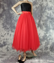 Red A-line Long Tulle Skirt Women Custom Plus Size Tulle Skirt with Pockets image 3