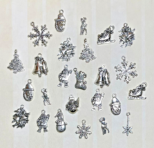 25 Assorted Christmas Charms Tibetan Silver 16mm - 26mm Santa Rudolph Sn... - $5.44