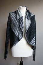 Cabi M Black Gray Circle Patchwork Wool Blend Open Front Cardigan Sweater 483 - £18.97 GBP