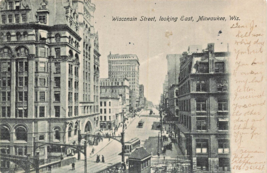 Milwaukee~Wisconsin St Looking EAST-OFFICE BUILDINGS-STREET Cars ~1906 Postcard - £7.92 GBP