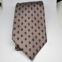 Vintage Christian Dior Light Brown Purple Geometric Print Silk Tie - £15.86 GBP