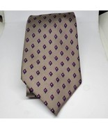 Vintage Christian Dior Light Brown Purple Geometric Print Silk Tie - £15.79 GBP