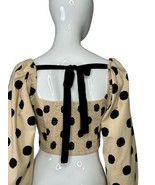Vestique Top Tan and Black Polka Dot Women&#39;s Small Linen Blend Long Slee... - £19.53 GBP