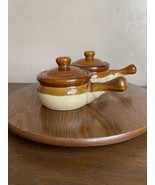 Pair French Onion Soup Crocks Soup Bowls with Handles and Lids Ceramic - $9.49
