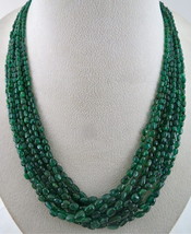 Antique Natural Emerald Beads Nugget 11 L 366 Ct Green Gemstone Estate Necklace - £1,898.11 GBP