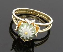 14K GOLD - Vintage Enamel Daisy Flower Motif Band Ring Sz 6.5 - GR094 - £307.93 GBP