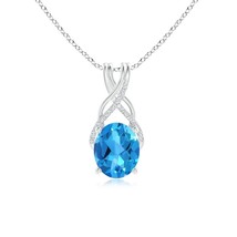 ANGARA 11x9mm Natural Swiss Blue Topaz Pendant Necklace with Diamonds in Silver - £275.11 GBP+