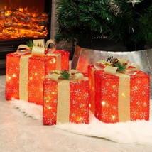 FUNPENY Set of 3 Christmas Lighted Gift Boxes, 60 LED Christmas Box Decorations, - £40.14 GBP+
