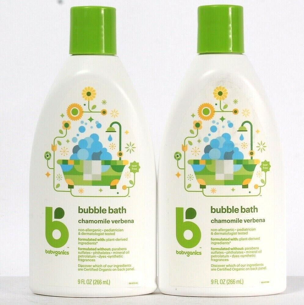 2 Bottles Babyganics 9 Oz Chamomile Verbena Bubble Bath Plant Derived In... - $20.99