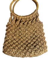 Boho Jute Macramé wood Ring Handle Purse Bag Open Weave Tan Natural - $32.00