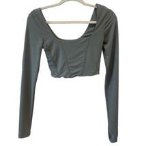 DYNAMITE Women&#39;s Moss Taupe Green Long Sleeve Polyester Stretch Crop Top XS - £7.56 GBP