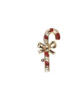 Vintage Christmas Candy Cane Mini Brooch Pin Gold Tone Enamel Costume Je... - $273.18 MXN