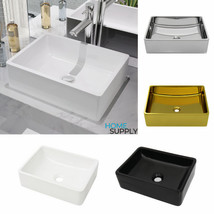 Modern Bathroom Toilet Rectangular Ceramic Wash Basin Sink Glazed Surface  - £107.29 GBP+