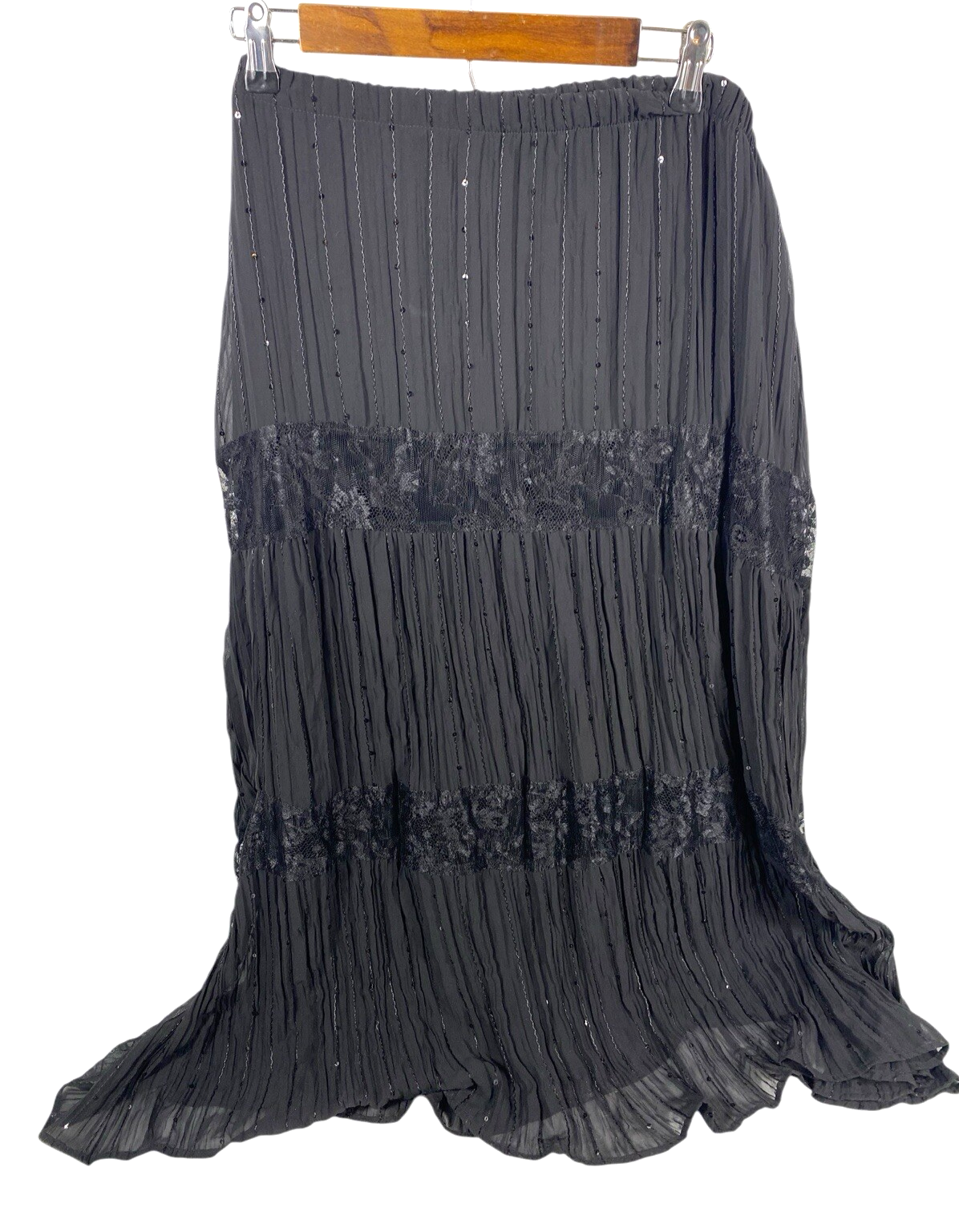 Maggie Barnes Maxi Skirt Black Tiered Crinkle Whimsigoth Vamp Festival 2... - $55.74