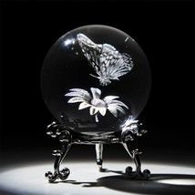 3D Laser Crystal Butterfly Flower Figurine Crystal Decorative Ball Paper... - £18.03 GBP