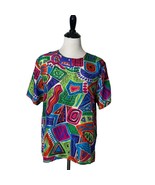 Via Condotti Top Women Size L 100% Silk Artsy Colorful Funky Shapes Wack... - $534.80 MXN