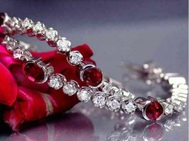 Oval Cut 12.08 Ct Ruby Diamond Party Ware Tennis Bracelet 14K White Gold Finish - £142.14 GBP