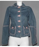MARC JACOBS Pink Piping Trim &amp; Buttons Vertical Seams Fitted Denim Jacke... - $134.46 CAD