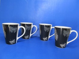 Roscher Butterfly Lace Collection Set Of 4 White On Black 4 1/2&quot; Tall Cu... - £54.99 GBP