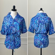 NOS NEW Vintage 70s Psychedelic Print Polyester Belted Tunic Haband Top L - $17.28