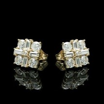 3.20Ct Simulated Baguette/Round Diamond Earrings 14K Yellow Gold Plated Silver - £77.52 GBP