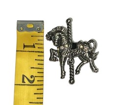 Vintage Danecraft Carousel Horse Brooch Pin Silvertone Rhinestone Sparkle Signed - £13.33 GBP