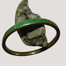 Vintage Brass Malachite Inlay Green Bangle Bracelet Gold Tone SEE PHOTOS - £28.93 GBP