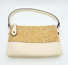 Natural Cork &amp; Cream Vegan Faux Leather Brass Lockout Shoulder Bag Purse - £27.68 GBP