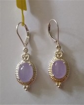 Purple Jade Oval Solitaire Dangle Earrings, Leverback Hooks, Silver, 6.85(TCW) - $49.99