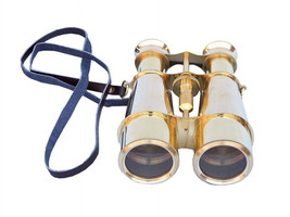 Captain&#39;s Solid Brass Binoculars with Leather Case 6&quot;&quot; - £106.21 GBP