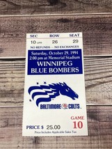 1994 CFL Winnipeg Blue Bombers at Baltimore Colts Stallions Ticket 10/29/94 - £7.98 GBP