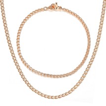 Fashion 3mm 585 Rose Gold Color Bracelet Necklace Set for Women Girls Link Weddi - £17.80 GBP
