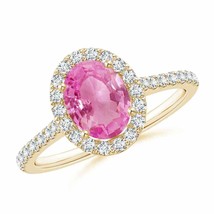 ANGARA Oval Pink Sapphire Halo Ring with Diamond Accents for Women in 14K Gold - £1,248.51 GBP