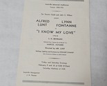 I Know My Love Program Louisville Memorial Auditorium 1950-1951 Alfred Lunt - $11.98