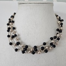 Black Onyx &amp; Sterling Silver Beaded Layered Necklace - £62.09 GBP