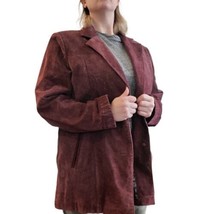 Y2K Burgundy Leather Suede Jacket Sz XL Lined Maroon Plum Purple - $72.38