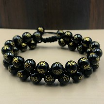 Natural Black Om 8x8 mm Beads Adjustable 2 Strand Thread Bracelet 2TB-18 - £13.32 GBP