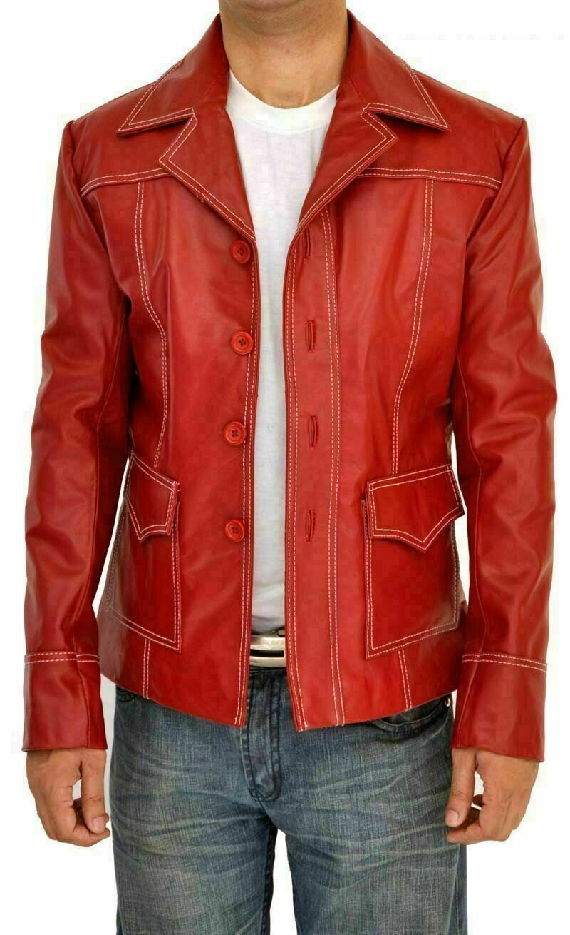 Brad Pitt Fight Club Tyler Durden FC Red Leather Jacket for Men