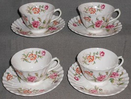 Set (4) Royal Doulton Clovelly Pattern Bone China Cups &amp; Saucers England - £63.30 GBP