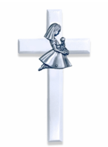 6.75&quot; Painted White Wood First Communion Girl Wall Cross - £31.31 GBP
