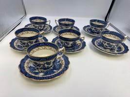 Set 6 Booths REAL OLD WILLOW gold trim Cup &amp; Saucer Sets Made in England + - $124.99