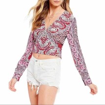 Free People Red Wild Patterned V Neck Blouse Large - £37.36 GBP