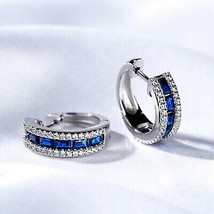 2Ct Baguette Cut Blue CZ Sapphire Huggie Hoop Earrings 14K White Gold Plated - £85.73 GBP