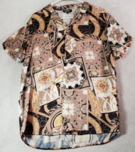 BoohooMan Shirt Mens Medium Multi Geo Print Polyester Collared Button Do... - $20.21